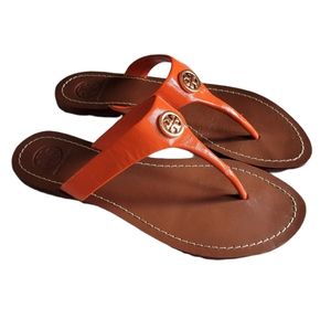 Tory Burch Orange Leather Flip Flop Sandals